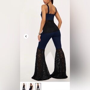 Fashion Nova Navy and Black Lace Flare Pantsuit